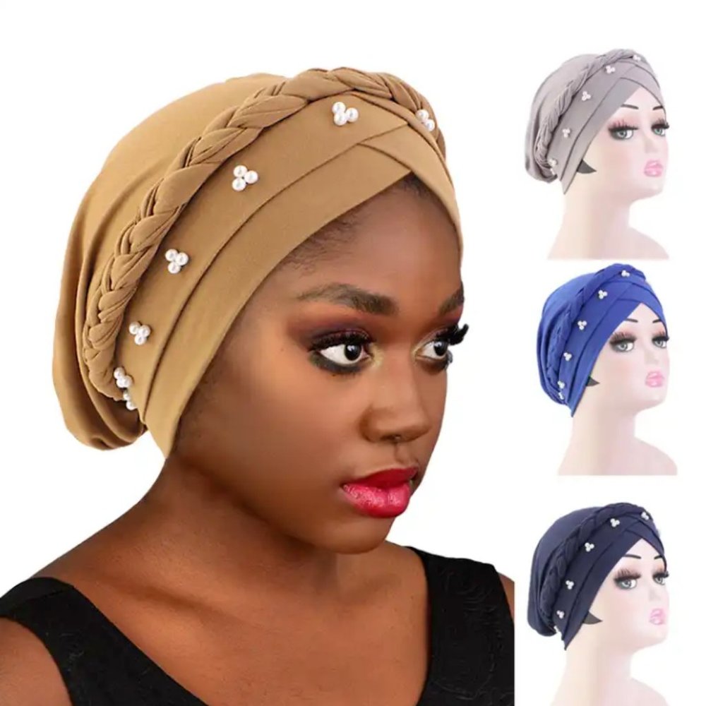 4PCS Women Turban Braid Headscarf Braid Turban Cap Pre-Tied Twisted Braid Hair